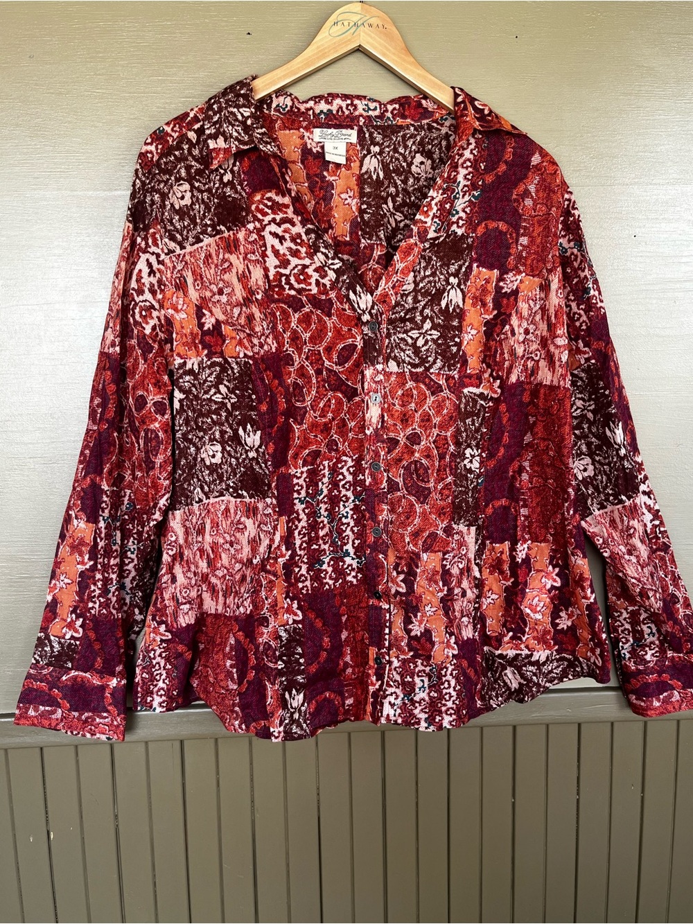 Lucky Brand Mixed Print Patchwork Button Down Blouse 3X